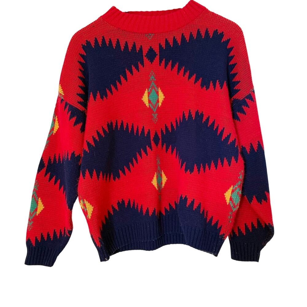 Vintage 80s Western Abstract Aztec Knit Crewneck Sweater
